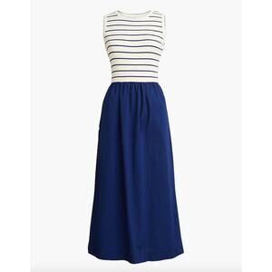 J.Crew Petite Striped Ribbed Knit Mixy Dress Midi A Line Nautical Vacation M NWT